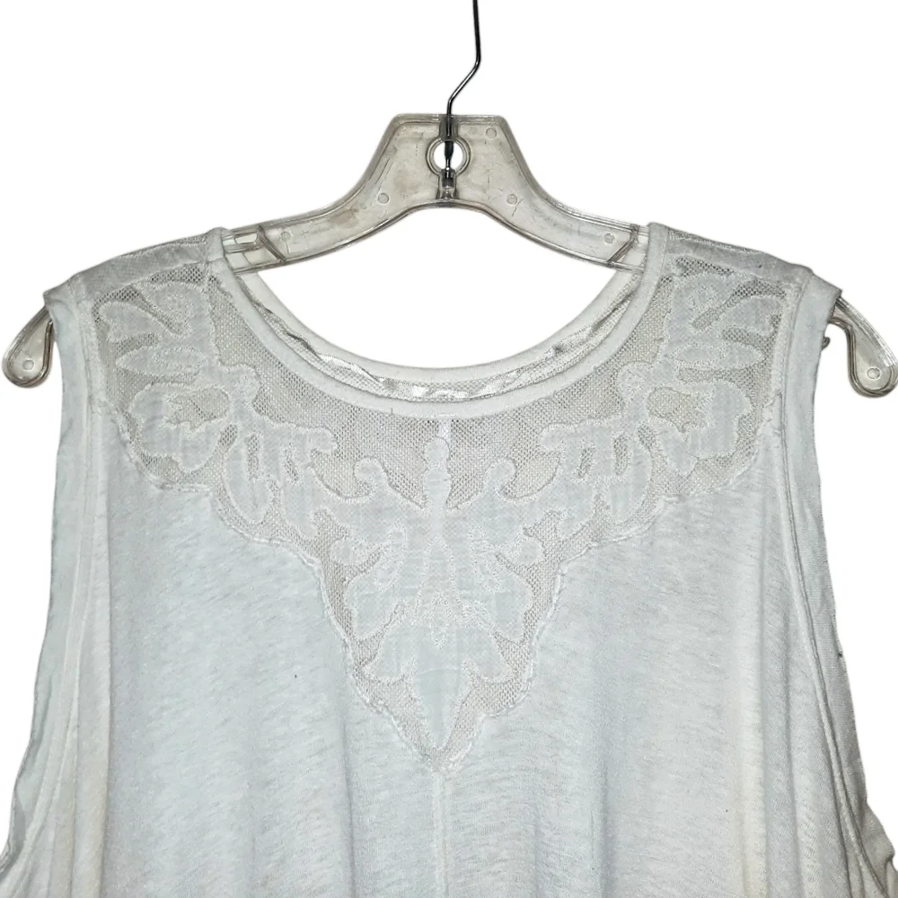 FREE PEOPLE Swing Top Ivory Knit Lace Linen Blend Layering Tank Boho Large 10